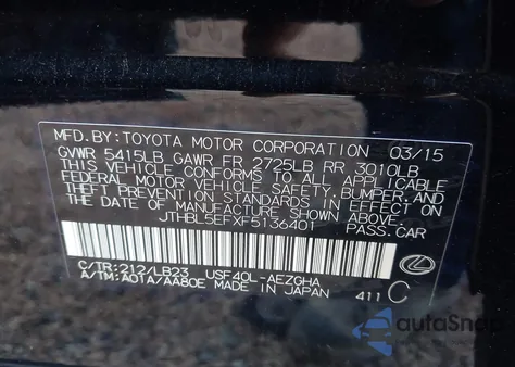 2015 Lexus Ls 460 from USA, damaged, VIN JTHBL5EFXF5136401